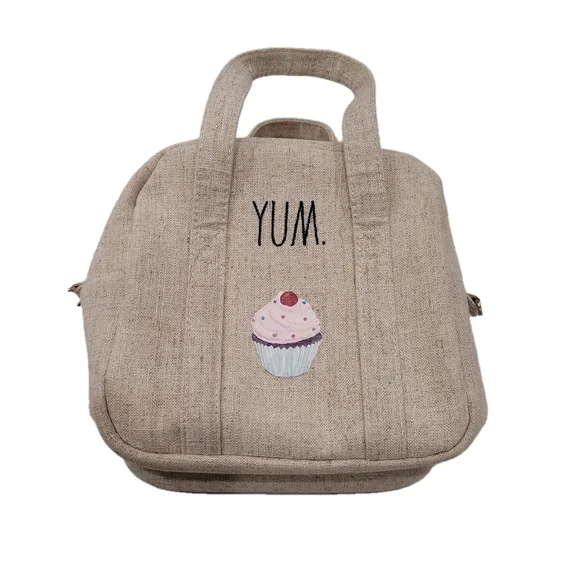 Rae Dunn "YUM" Insulated Lunch Tote Bag in Cream - Picture 2 of 10